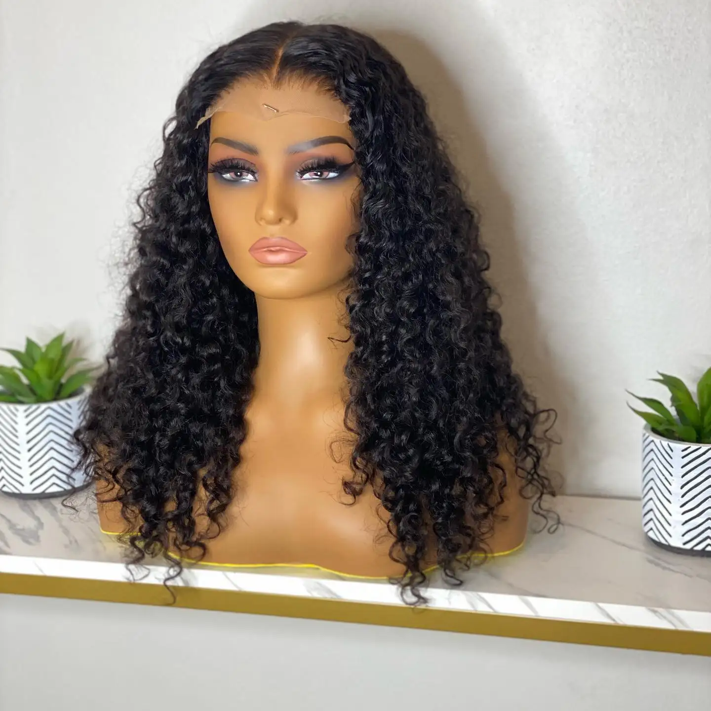 

Black Women Synthetic Hair 13x4 Lace Front Wigs Natural Hairline Glueless 180Density Deep Curly #2 Dark Brown Glueless Lace Wigs