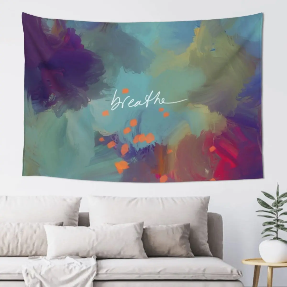 Breathe - Inspirational Blue Abstract Art - Painting by Morgan Harper Nichols Tapestry Room Decor For Girls Tapestry