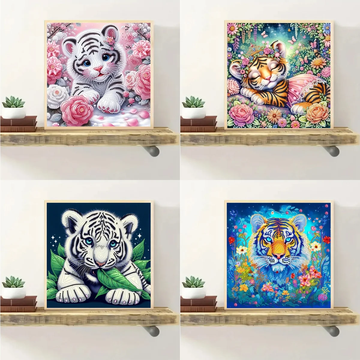 

1 набор алмазной живописи «сделай сам» с рисунком тигра и нерегулярными круглыми кристаллами - безрамная мозаика, художественное украшение для дома, стены