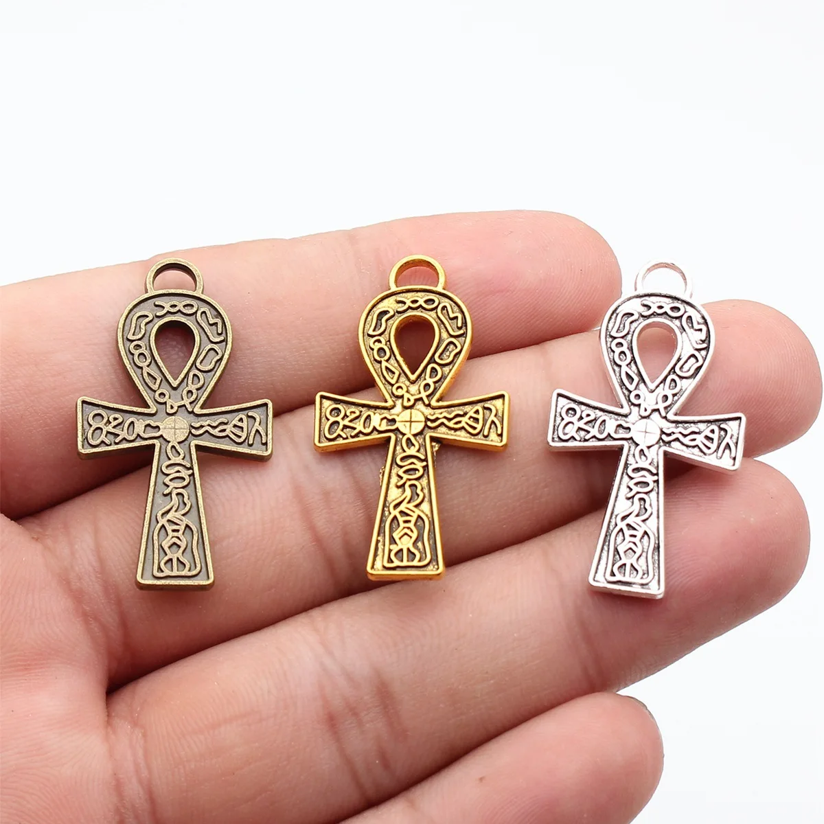WYSIWYG 4pcs 38x21mm Double Sided Ankh Cross Charm Ankh Cross Pendants For Jewelry Making Ankh Cross Pendants Charm