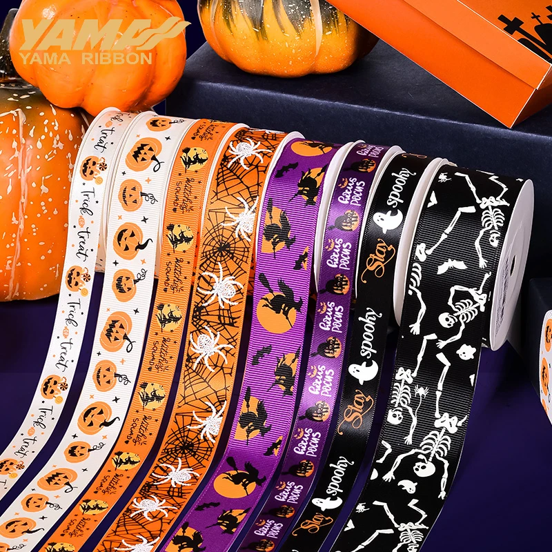 YAMA-Printed Grosgrain Ribbon for Halloween Wrapping Decoration, Party Crafts, 1 \