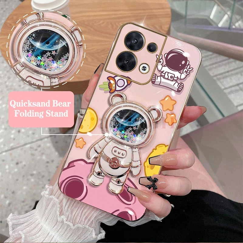 Cheering astronauts Plating Phone Holder Case For OPPO Reno 8 Pro 8T 7Z 7 Lite 6 6Z 6 ProPlus 5 Lite 5F 4 Lite 4F 2F 3Pro Cover