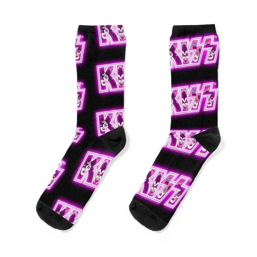 

KISS  rock music band - Rock and Roll Over Neon Pink Socks hockey cotton Stockings compression Men's Socks Luxury Women's