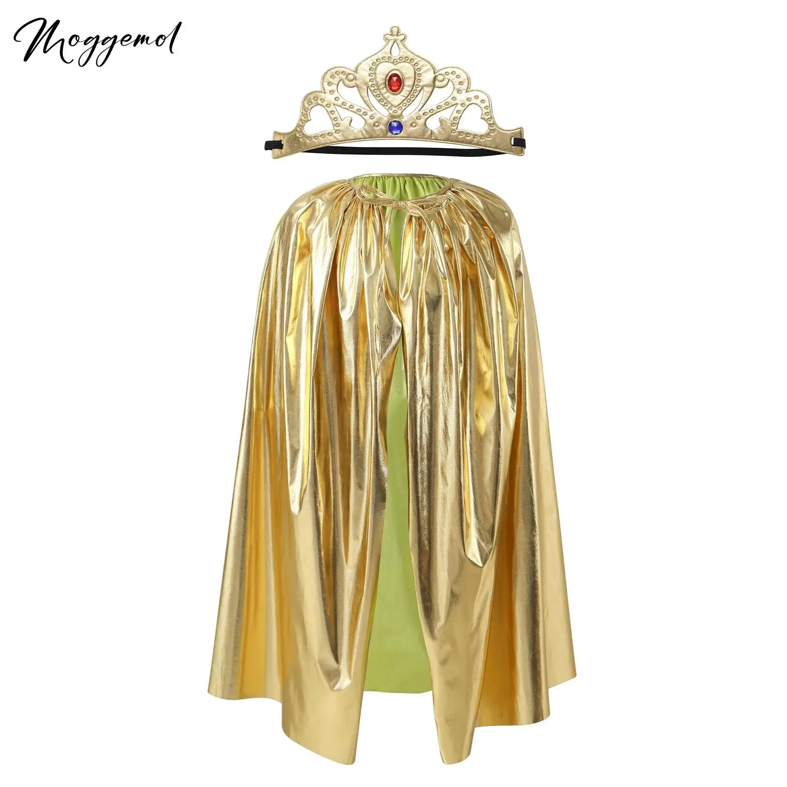 

Kids Adult King Prince Costume Medieval Queen King Cape Princess Cloak for Parties Cosplay Performance Children Cape with Crown