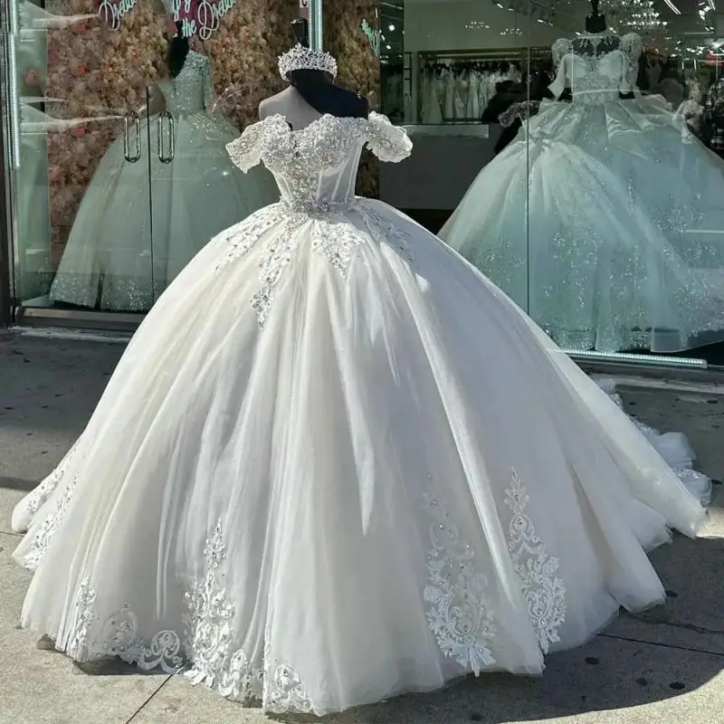 

Quinceanera Dress Ball Gown Prom Party Dress Off Shoulder Vestidos De 15 Quinceañera Luxury Tulle Beaded Sweet 15 Dresses