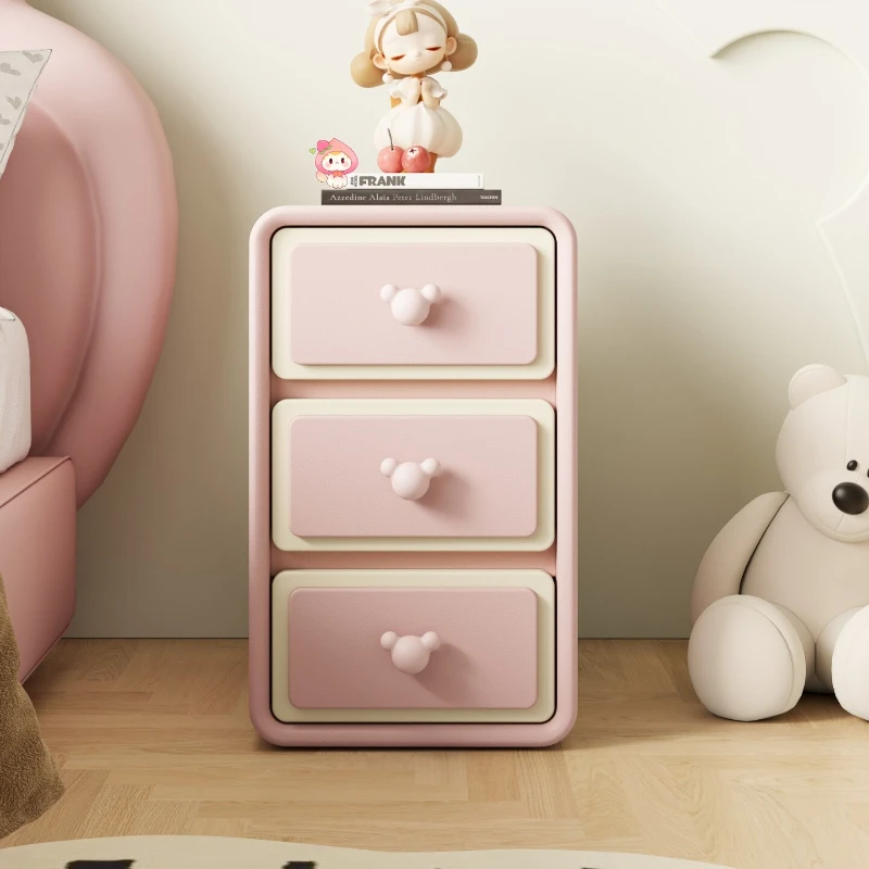 Solid Wood Cream Nightstand Narrow Space Saving Storage Cabinet Kids Bedroom Sturdy Multi Drawer Side Table Organizer