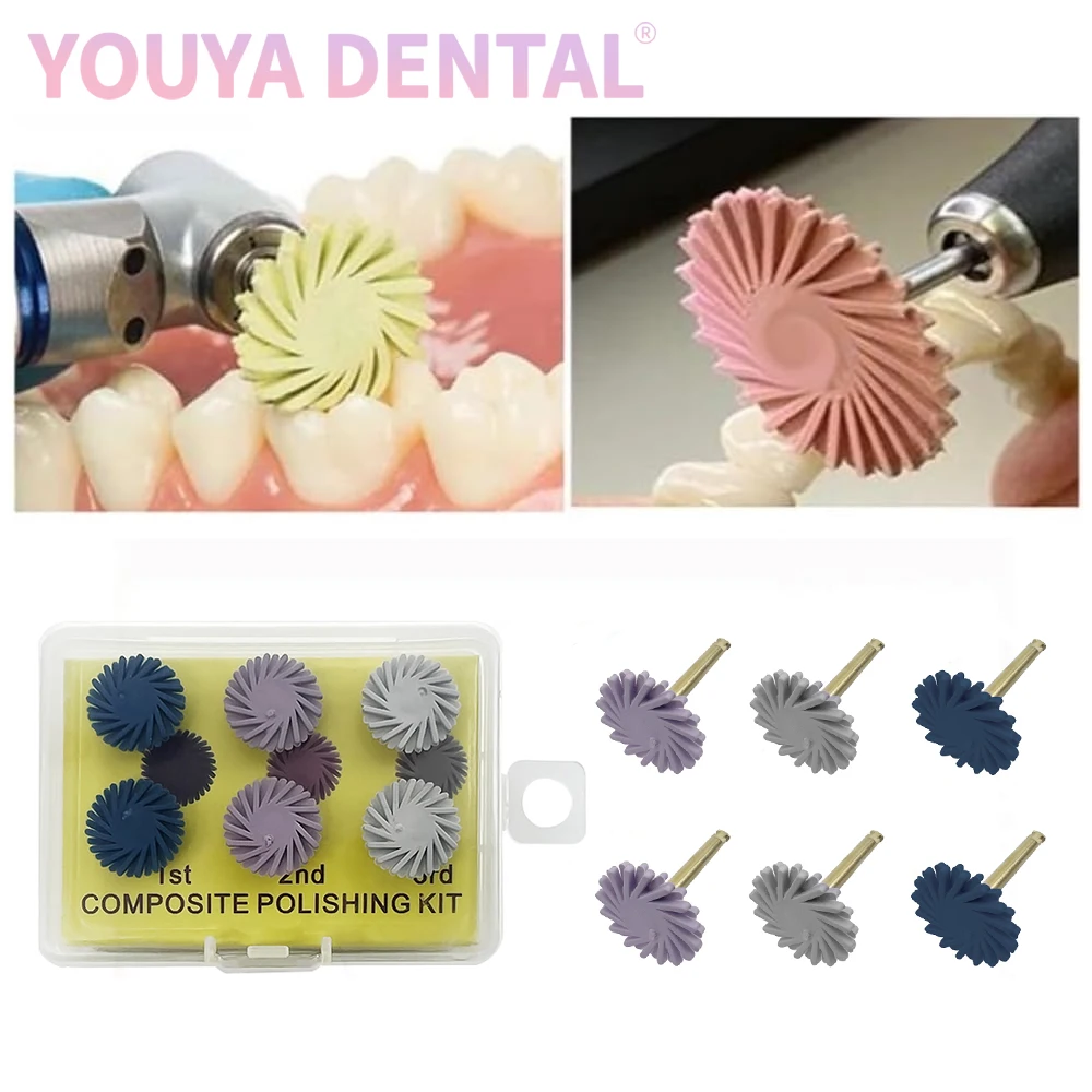 

6PCS Dental Composite Resin Polishing Disc Polishe Wheels Brush Rubber Disc Kit Spiral RA Tooth Polisher Diamond Dental Tools