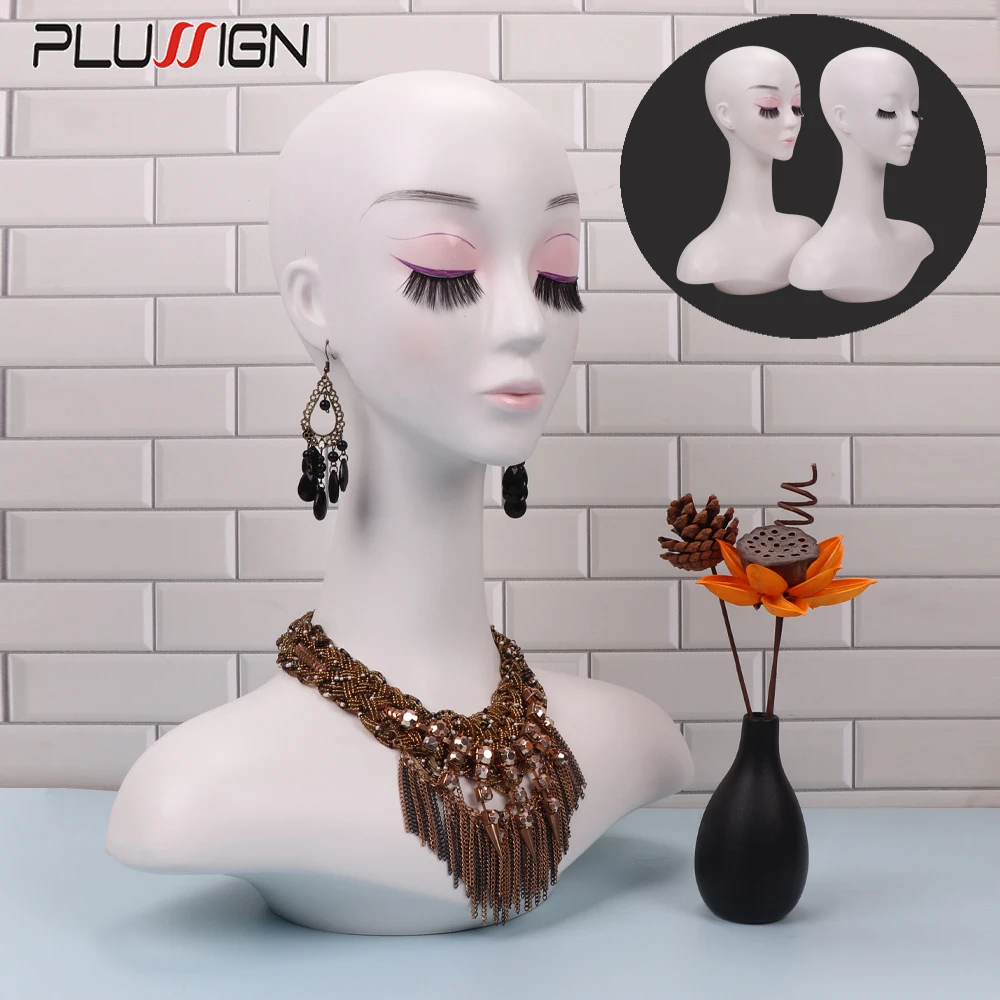 

White Makeup Mannequin Head with Long Neck, Ear Holes, Professional Display Dummy for Hats, Earrings, Necklaces & Sunglasses
