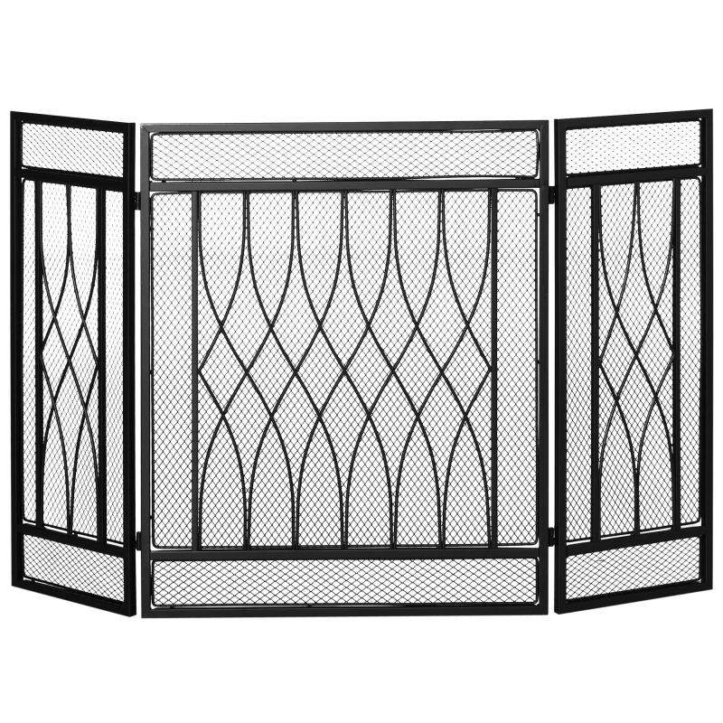 

3-Panel Folding Fireplace Screen, Metal Mesh Fire Spark Guard for Wood Burning, 49.5 x 31.5, Black