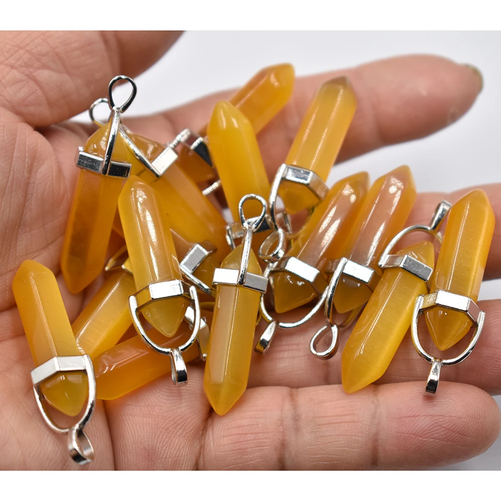 Großhandel 24 Stück/Set Modische, hochwertige Katzenaugen-Stein-Mix-Säulenanhänger, Chakra-Anhänger für die Schmuckherstellung, kostenloser Versand – Detail 8