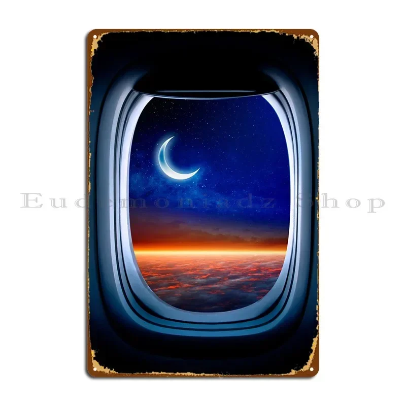 Airplane Porthole Moon Metal Plaque Iron Vintage Club Garage Customize Tin Sign Poster
