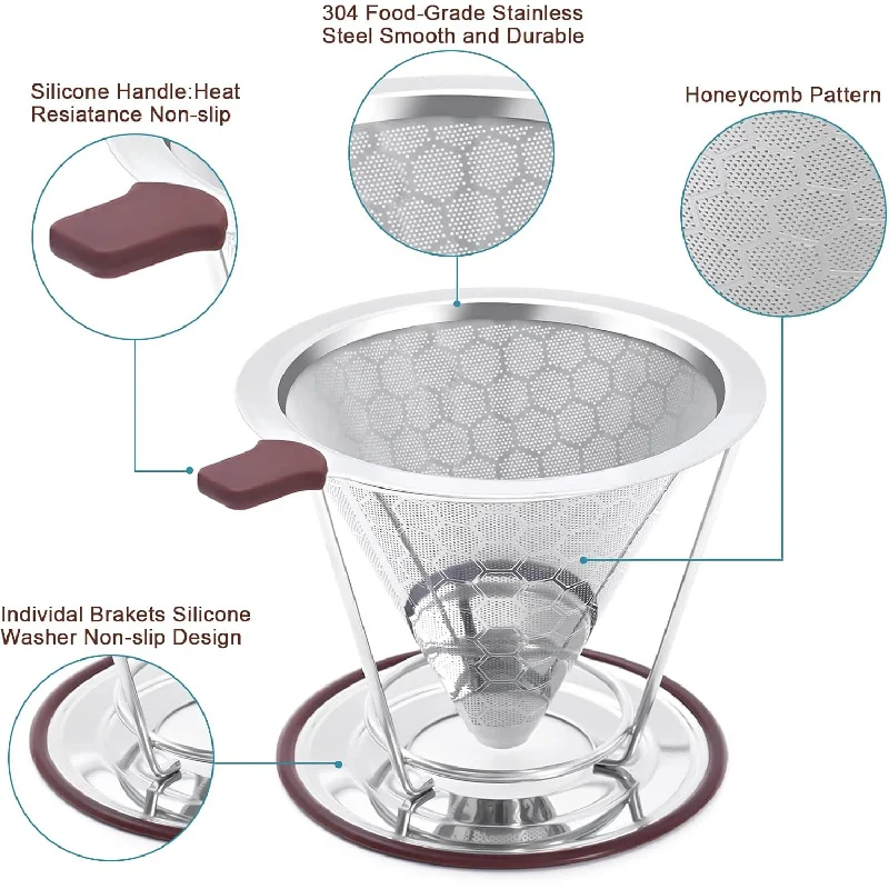 

Stainless steel double-layer filter, hand brewed coffee filter, honeycomb filter, 304 tea drip funnel, detachable base