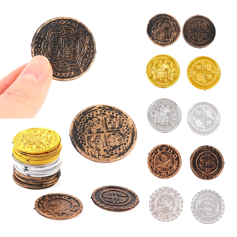 

100pcs Pirates Gold Coins Plastic Gold Coins Props Game Accessary Funny Playing Toys for Kids Children