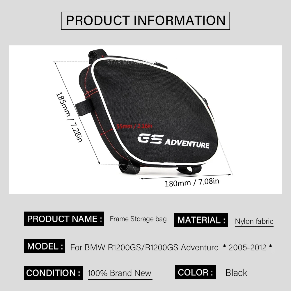 Motorcycle Frame Crash bar Waterproof Bag For BMW R1200GS R 1200 GS R1200 GS Adventure 2005 - Tool Placement Frame bag crashbar