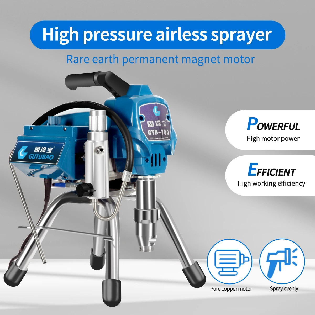 High Pressure Airless Paint Sprayer 2500W 220V Profesional Spraying Machine GTB700 For Home Improvement Paint Tool Construction