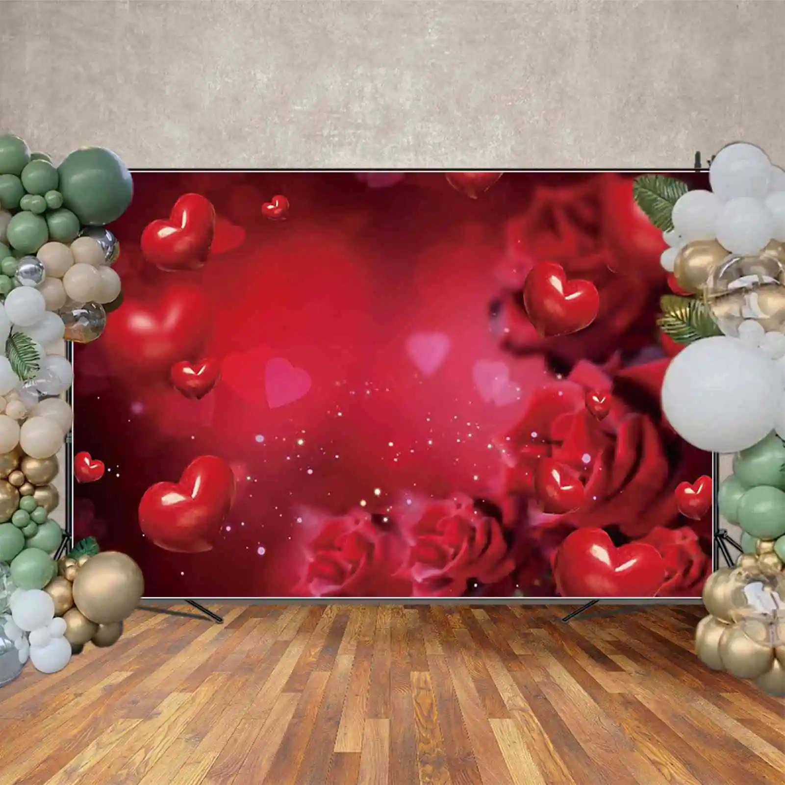 MOON.QG February 14 Valentines Decor Background Women Birthday Backdrop Wood Board Brick Wall Arch Door Photography Studio Props