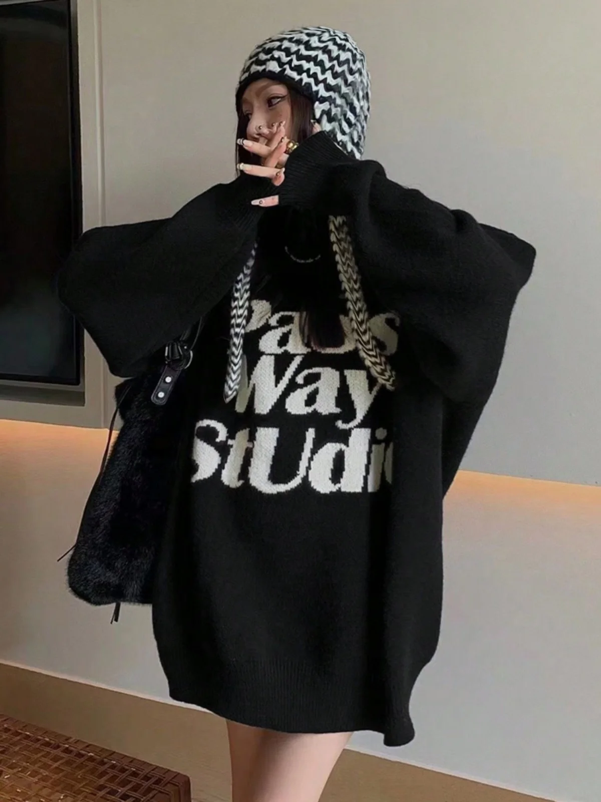 Dongda Gate الخريف إلكتروني التطريز جولة Ne Long Sve فضفاض كسول Sle منتصف طول هوديي المرأة الدافئة الحرارية محبوك S... #5