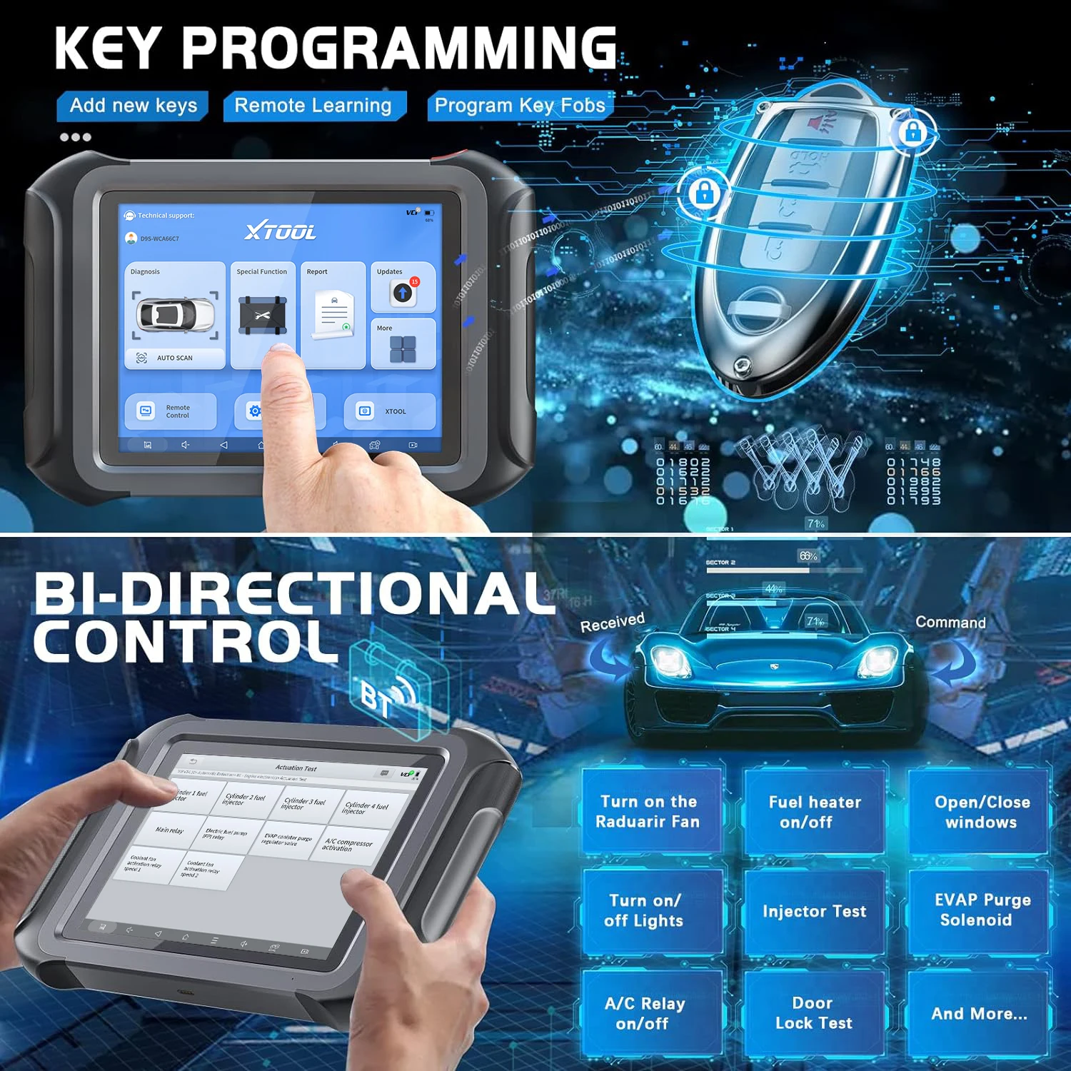 Diagnostic Tools:XTOOL D9S Car Intelligent Systems Bi-Directional Control Automotive Scanner,ECU Coding,Topology Map,42+services