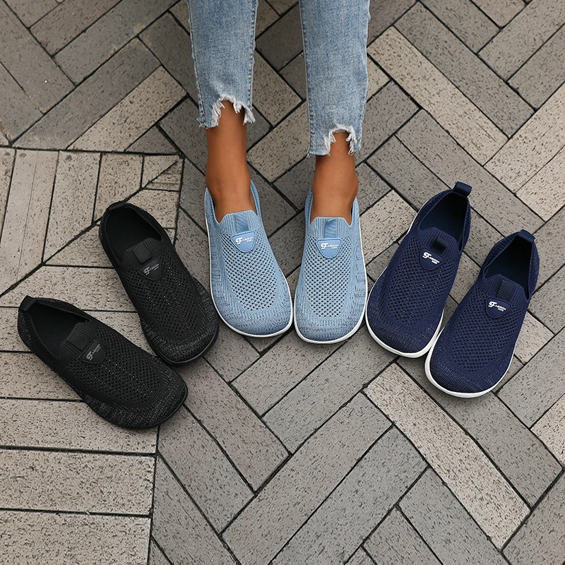 Damenschuhe mit breiter Zehenpartie, atmungsaktiv, gestricktes Mesh, weiche Sohle, zum Hineinschlüpfen, Barfußschuhe, 2023, lässig, bequem, breite Zehen-Walking-Sneaker – Detail 6
