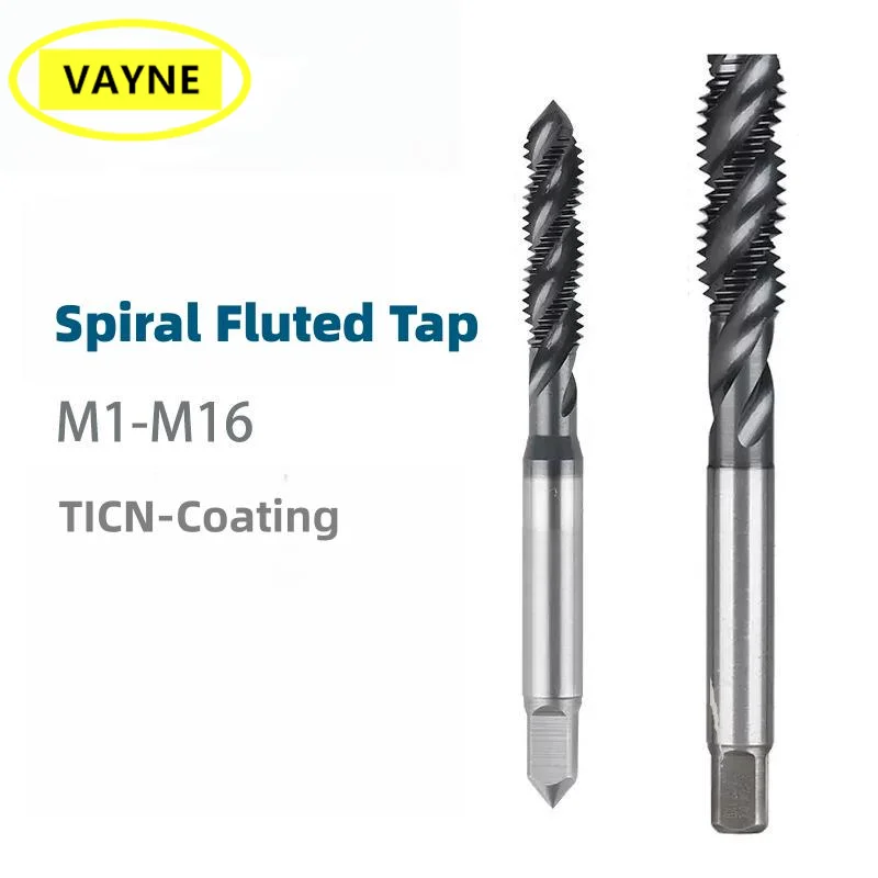 VAYNE HSSE Metric Spiral Fluted Tap with TICN M1M2M2.5M3M4M5M6M8M10M12M14M16 X0.25 0.35 1.25 1 1.75Machine Screw Fine Thread Tap