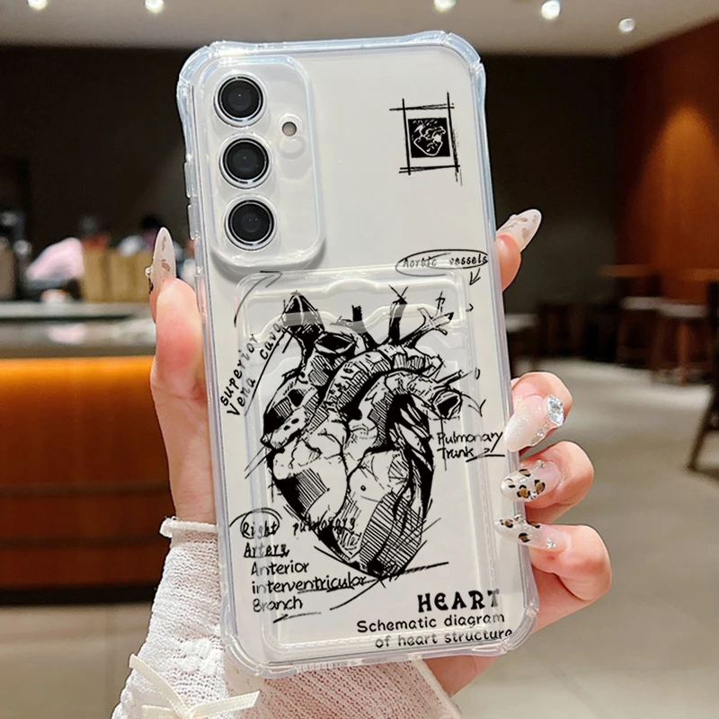 Herz-Muster Diagramm Handyhülle für Samsung Galaxy A37 A17 A16 A56 A55 S24 FE S26 S22 S23 Ultra S25 Edge Kartenfach Brieftaschen-Cover