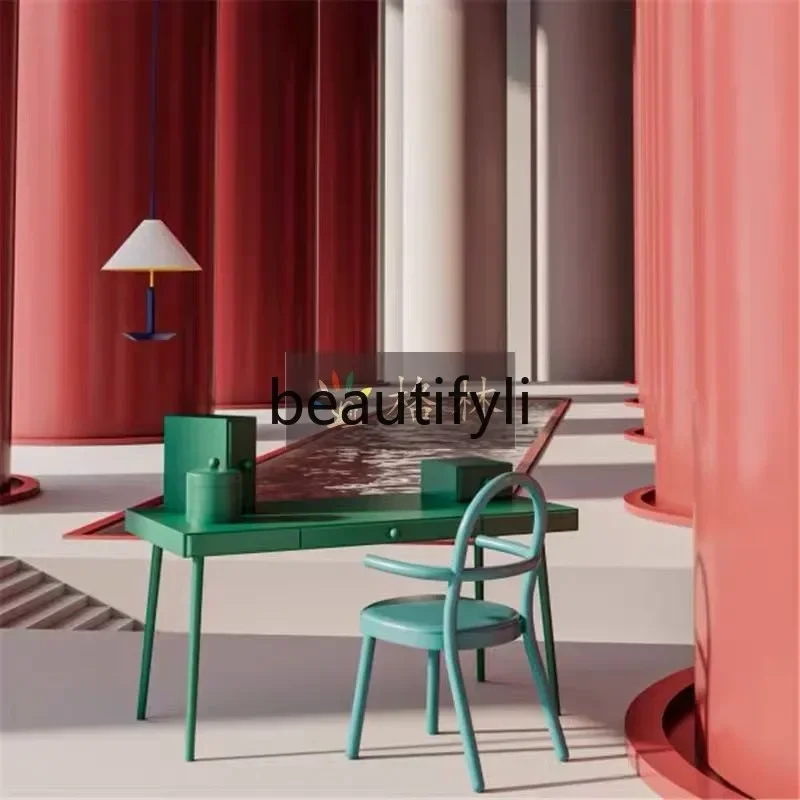 

S1S Light luxury solid wood makeup table rural writing desk romantic color table