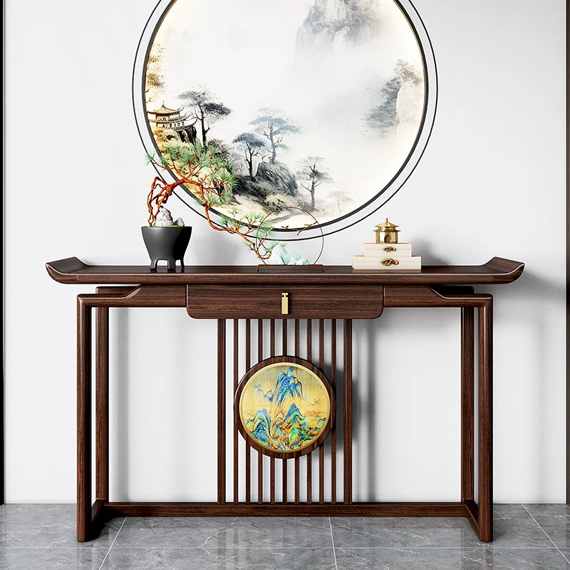 New Chinese-style entrance table, ebony wood strip case, living room entry entry table against the wall case, super narrow solid