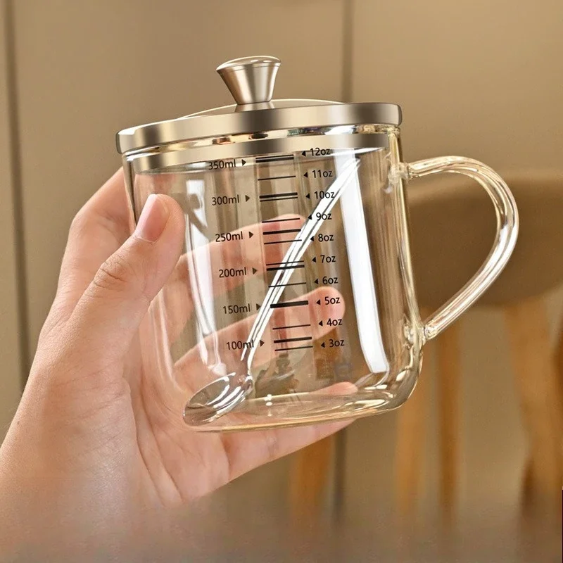 High Borosilicate Glass Cup with Spoon Large Capacity Portable for Office Home Breakfast Milk Water Bottle