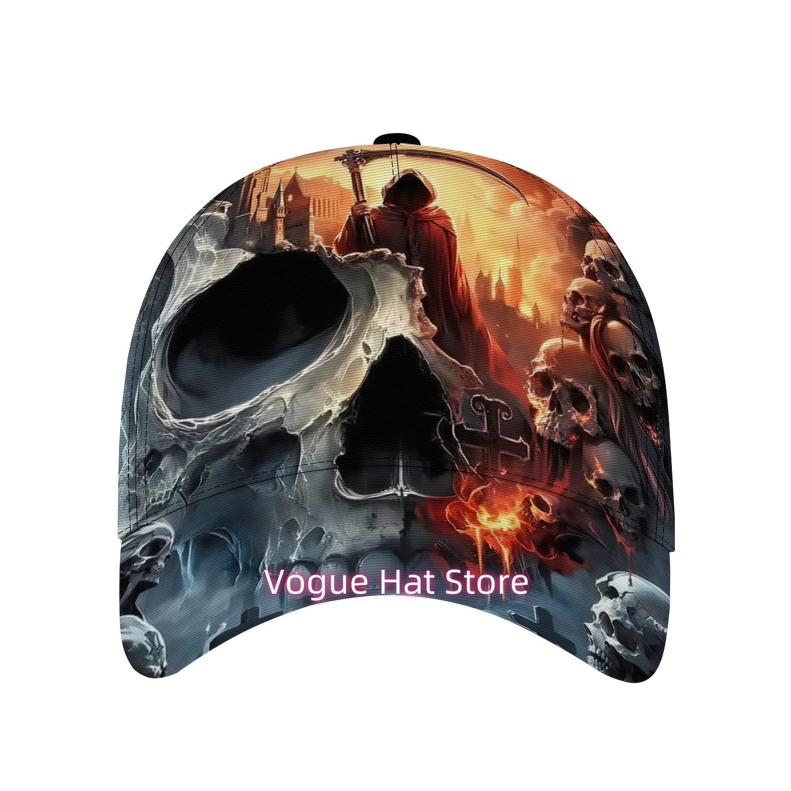 1 Gothic Grim Reaper & Skull Print Snapback Cap - Full-Body Positioning, Lightweight Adjustable Hip-Hop Hat for Outdoor Sports,