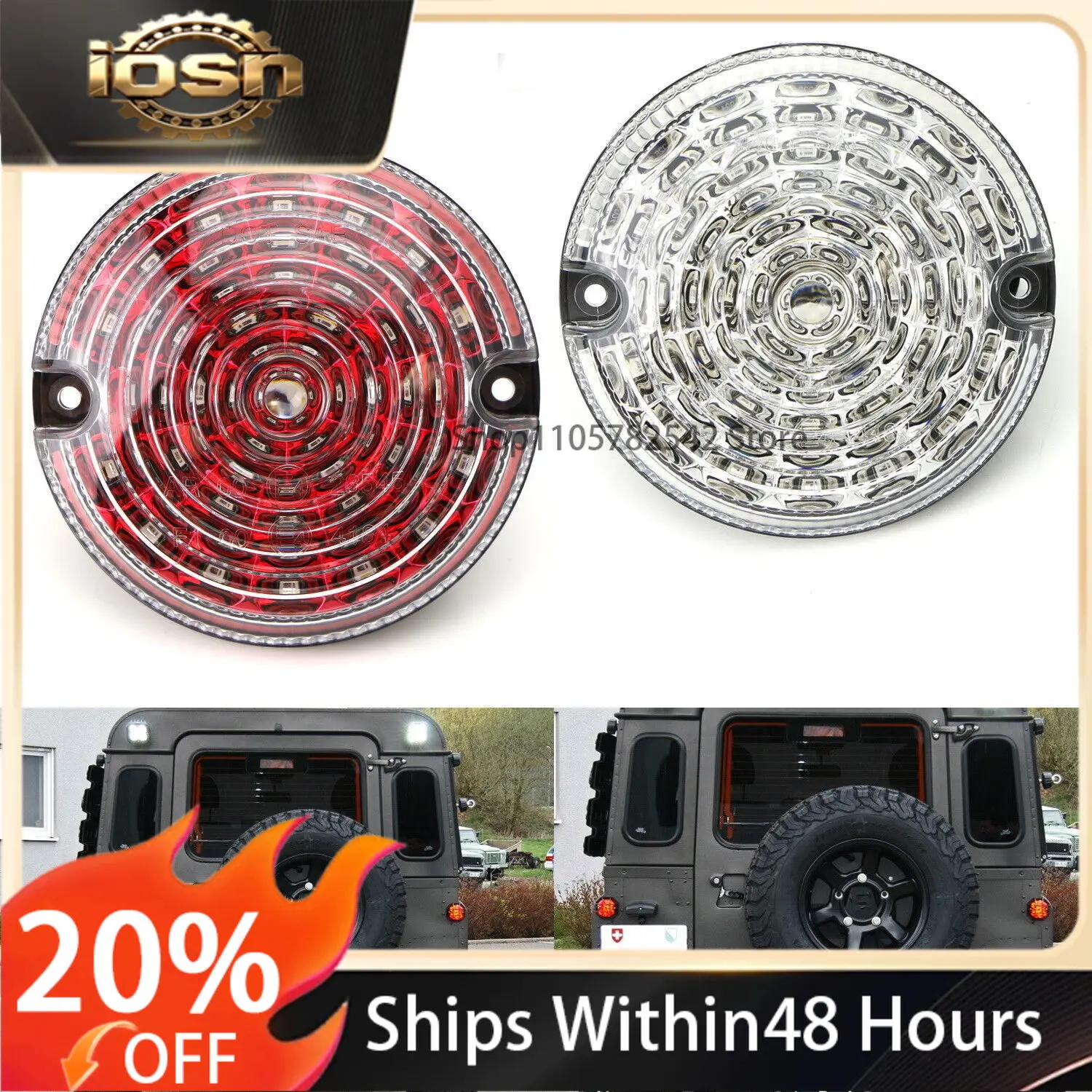 IOSN 2pcs 95MM LED Rear Fog Reverse Light Assembly For Land Rover 90/110 1983-1990 Defender 1990-2016