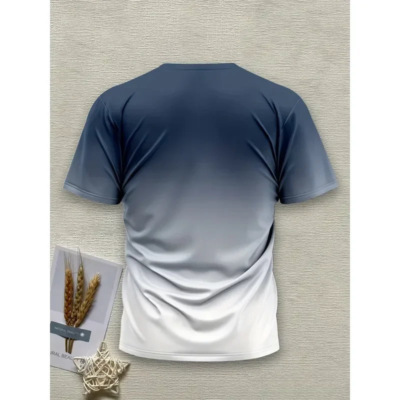 3D Digital Print Men Gradient Color Crew Neck T Shirt Lightning Bolt Short Sleeve Casual Daily Tee 2026 Summer Fashion Top