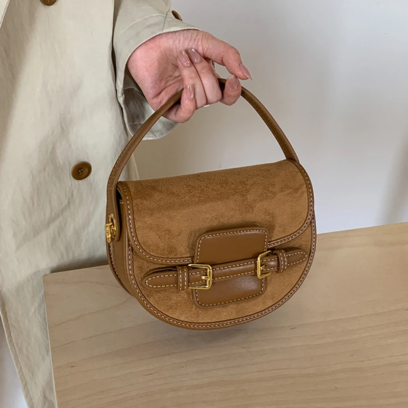 

Женская осенне-зимняя новая модная повседневная сумка через плечо, матовая полукруглая седельная сумка в стиле ретро, универсальная нишевая сумка