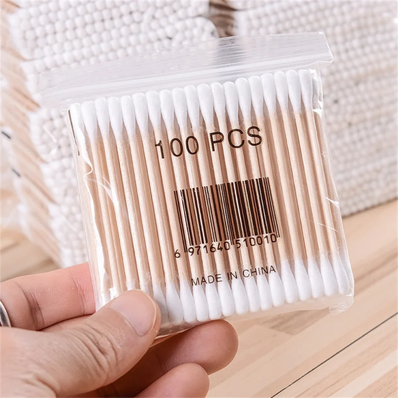 100/1000 pièces Double extrémité coton-tige dissolvant d'oreille ménage bâton en bois démaquillant bâton de beauté démaquillant dissolvant d'oreille ﻿
