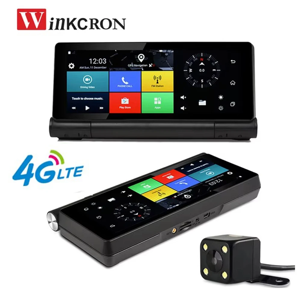 Image of 7,0 Zoll Auto-DVR-Kamera 4G Android 8.1 Dashcam Videorekorder GPS-Navigation Full HD1080P WiFi Bluetooth Doppelte Rückfahrkamera