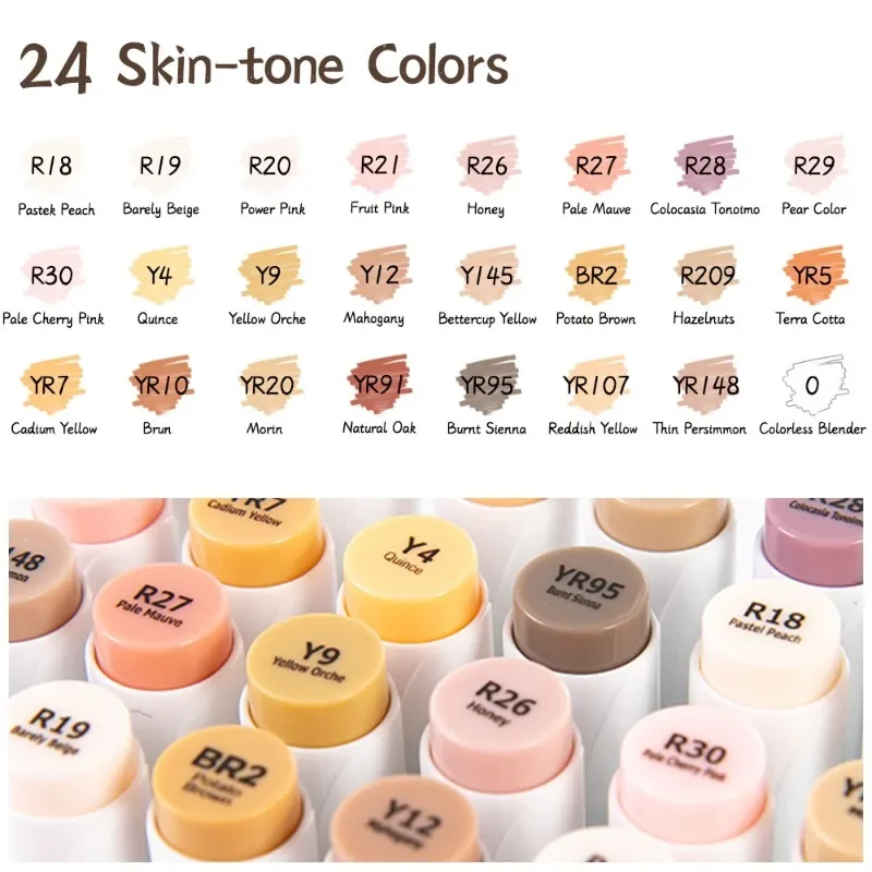 24 Skin-tone Colors Double-headed Marker Pen Set for Students in Art Animation Painting Design Watercolor Pens