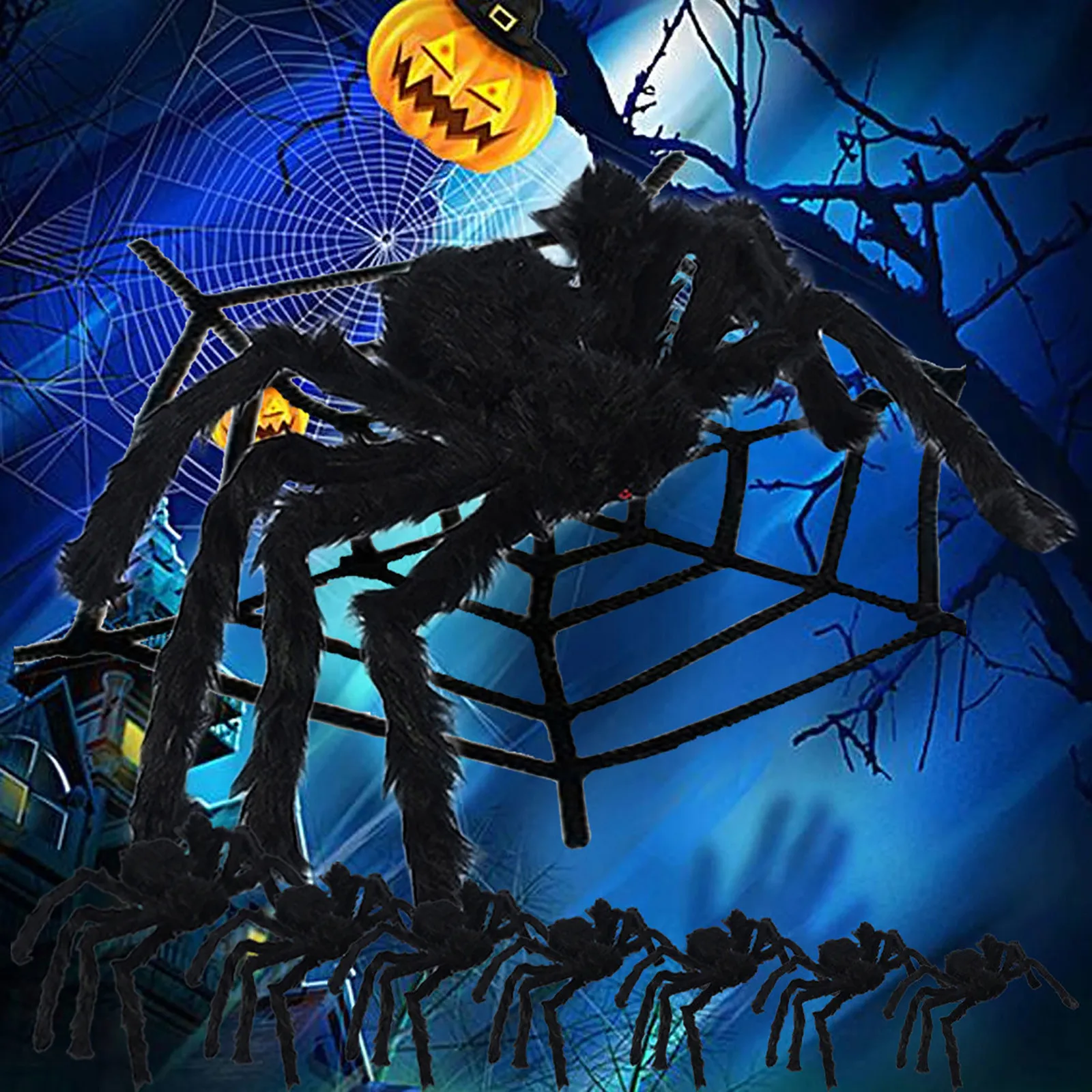 Spider Toy Halloween Props Spider Web Plush Simulation Spider Haunted House Decoration Tricky Toy Halloween Party Supplies