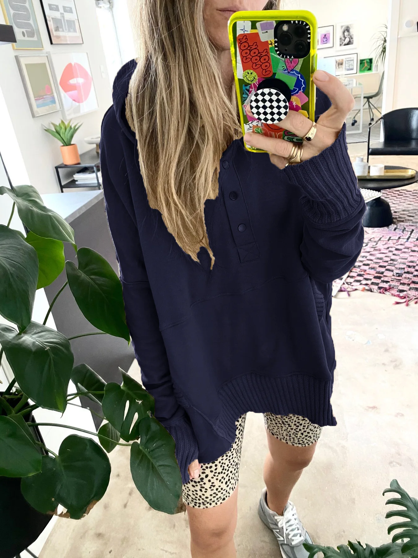 

Women's Sweater Tops Sweaters Women Female Woman Clothing Autumn Winter Hooded Sweatshirt with Patchwork Solid Color Outerwear