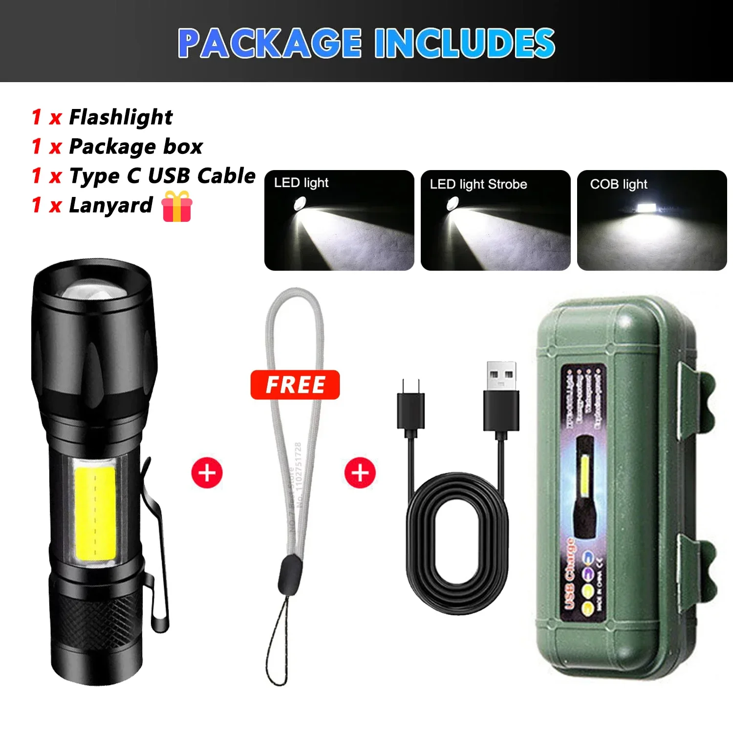 

High Strong Power Led Flashlights 2000LM Tactical Torch with Display Light USB Charging Camping Fishing Emergency Zoom Lantern
