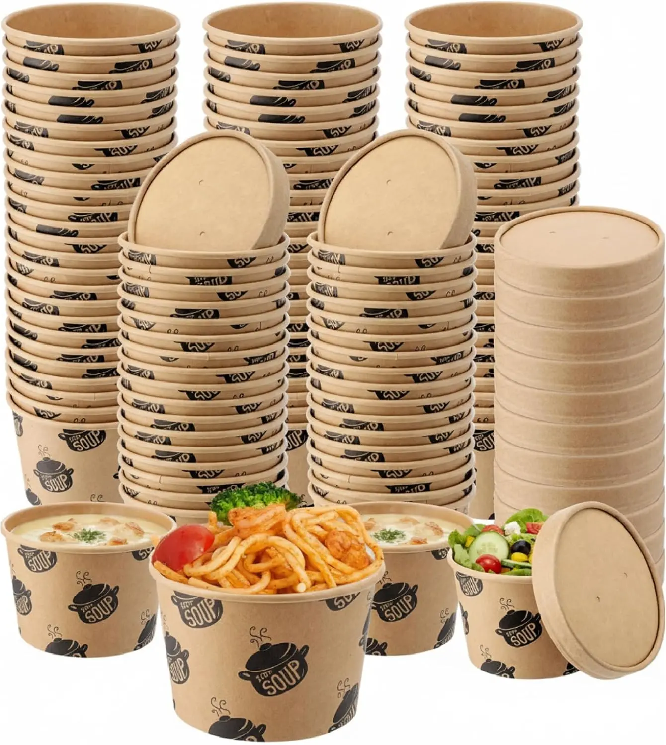 

50 Pcs 8 oz Paper Soup Containers with Lids Disposable Kraft Paper Food Container Hot and Cold Soup Bowls for Ice Cream