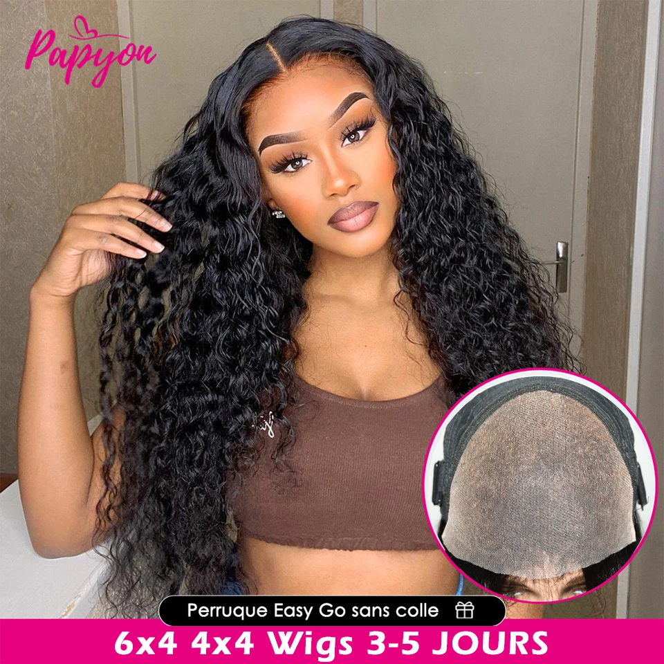 6x4 Glueless Water Wave Wig Human Hair Ready to Wear Pre Plucked 4x4 Deep Curly Brazilian Transparent Lace Frontal Wigs