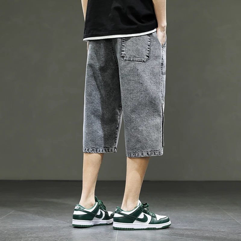 Korean Style Men's Long Shorts 3/4 Length Denim Bermuda Male Big Plus Large Size Jeans Fashion Below Knee Streetwear Loose Baggy view 3