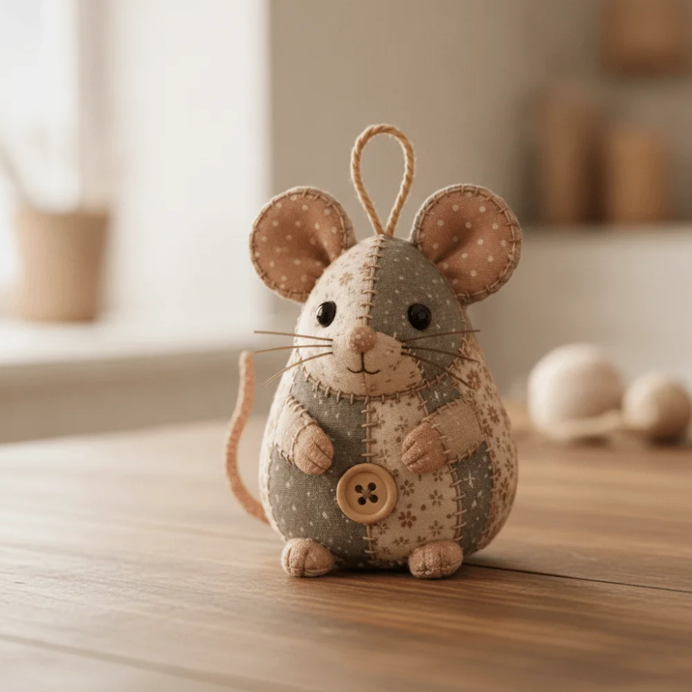 Pre-cut Fabric Handmade Patchwork Mouse Kit with Guidance Beginner-friendly 3D Mouse Sewing Kit Cotton-filled