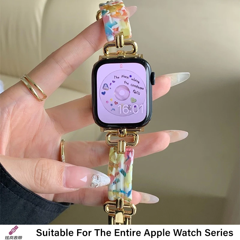 Cinturino in metallo resina di lusso per cinturino Apple Watch Ultra 2 49mm Iwatch Series 10 9 8 6 7 5 SE 4 46/45/44/42/41/40/38mm Bracciale donna