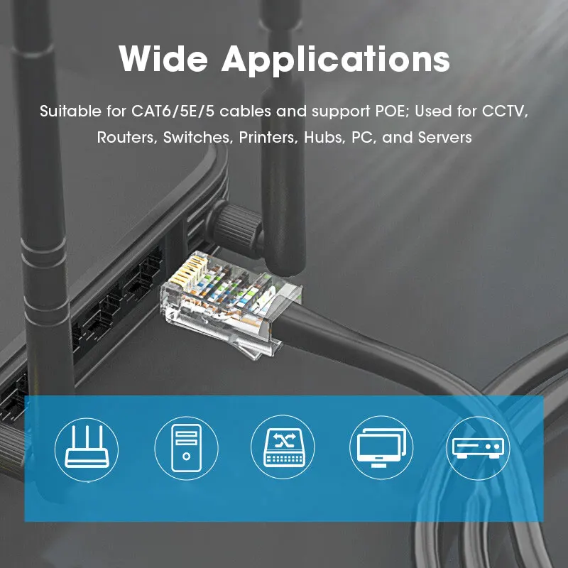 ZoeRax CAT5e CAT6 Stecker RJ45 Modularstecker Netzwerkstecker 50μ vergoldet 1,1mm Lochende für Ethernet-Kabel – Detail 5