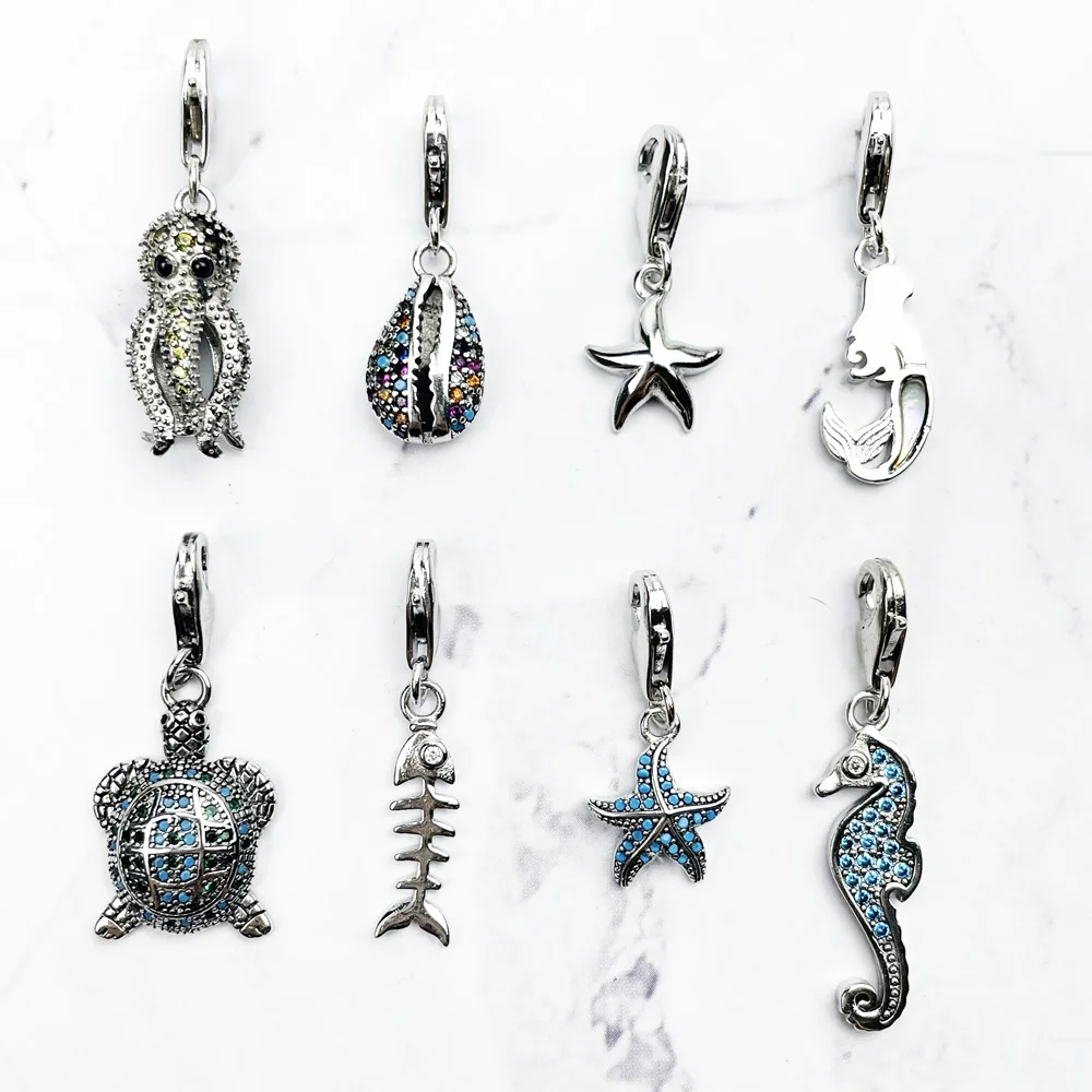 Charms Pendant Ocean Octopus Starfish Turtle 925 Sterling Silver Fit Bracelet New Fine Women Jewelry Marine Life Bijoux Gift