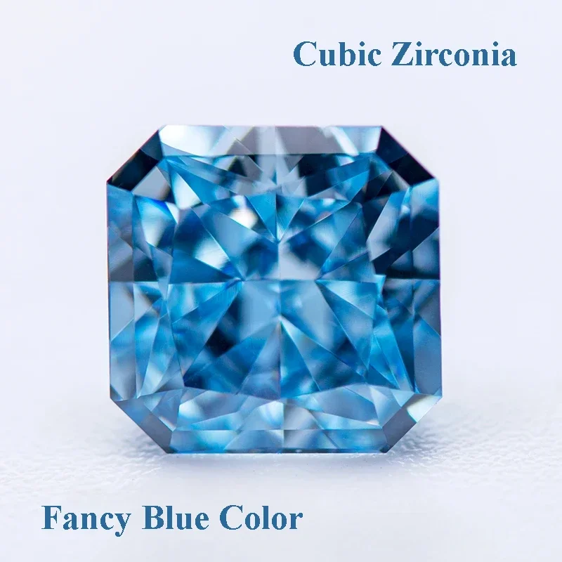 

Cubic Zirconia Crushed Ice Cut Asscher Shape Fancy Blue Color Charms Beads for Diy Jewelry Making Rings Materials No Certificate