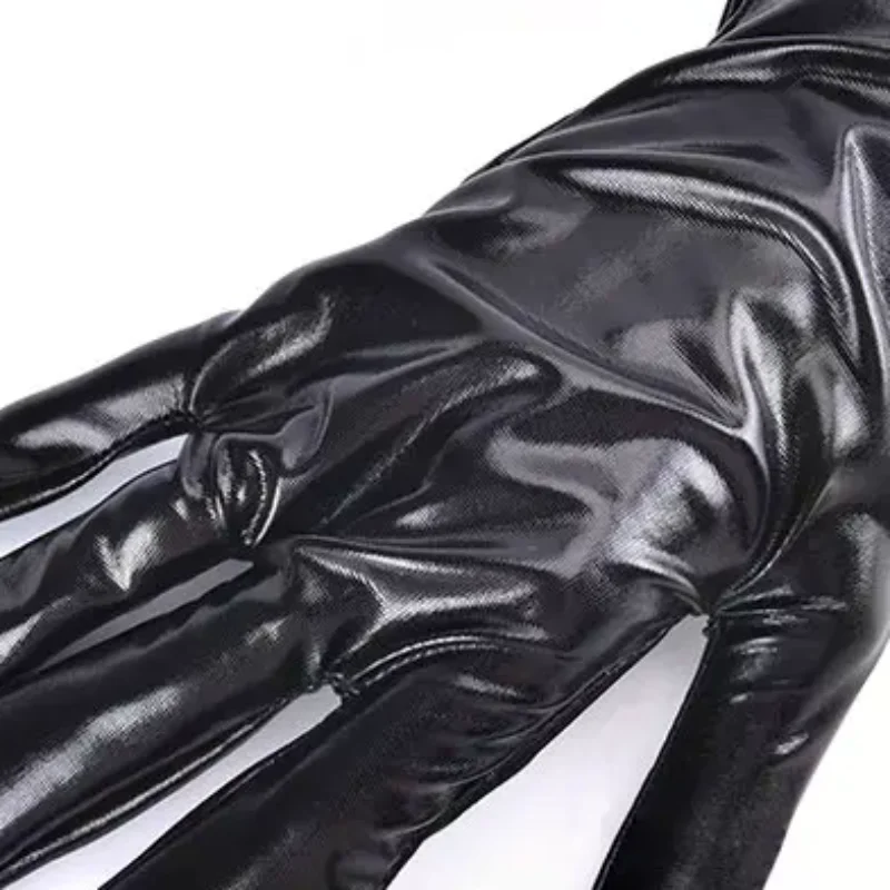 Silver Sexy Stretch PU Leather Skinny Long Glove Punk Rock HipHop Jazz Disco Dance Glove Shiny Metallic Mitten Cosplay Accessory