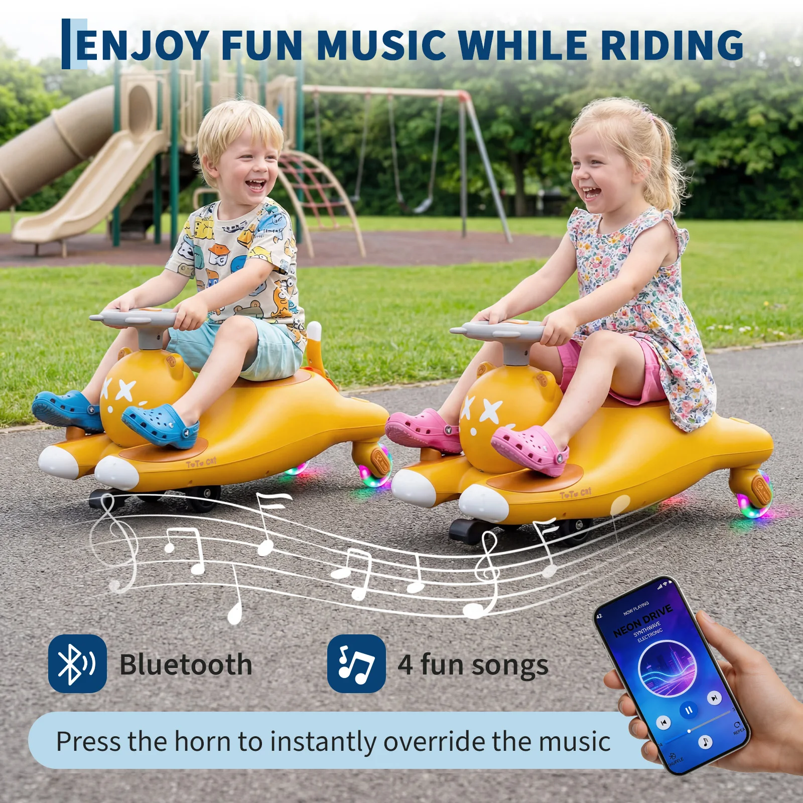 12V/6V Kids Electric Wiggle Car, 2-in-1 Rechargeable Ride-On Swing Car for Toddlers, 360° Steering with Music, LED Flashing Wheels, 2 Speeds, Ages 3-6
