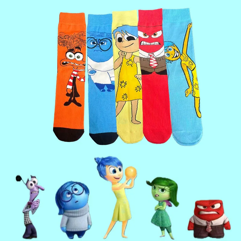 1/5 paia di calzini al ginocchio carini con personaggi dei cartoni animati Disney's Inside Out unisex