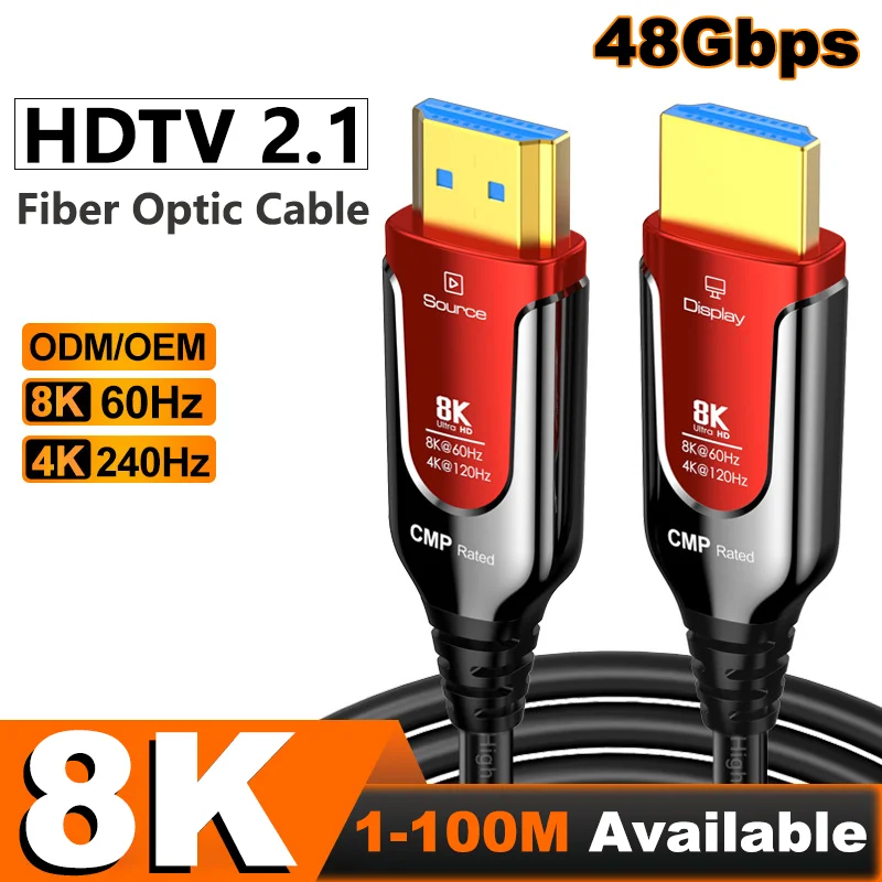CMP Fire-Rated 8K HDMI 2.1 Fiber Optic Cable 8K@60Hz 4K@240Hz HDMI-Compatible 48Gbps EARC For PS5 Xbox Projector 5m/20m/50m/100m